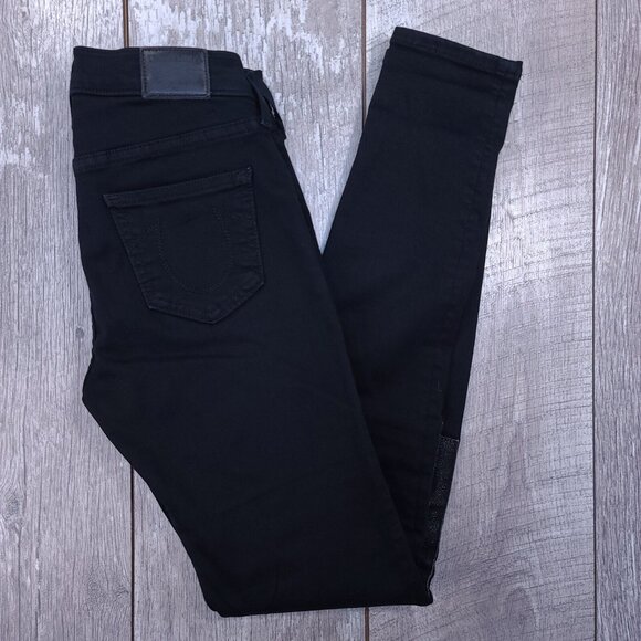 True Religion Womens Halle Super Skinny Jeans Size 25x30 Black Denim Mid Rise - Picture 1 of 6